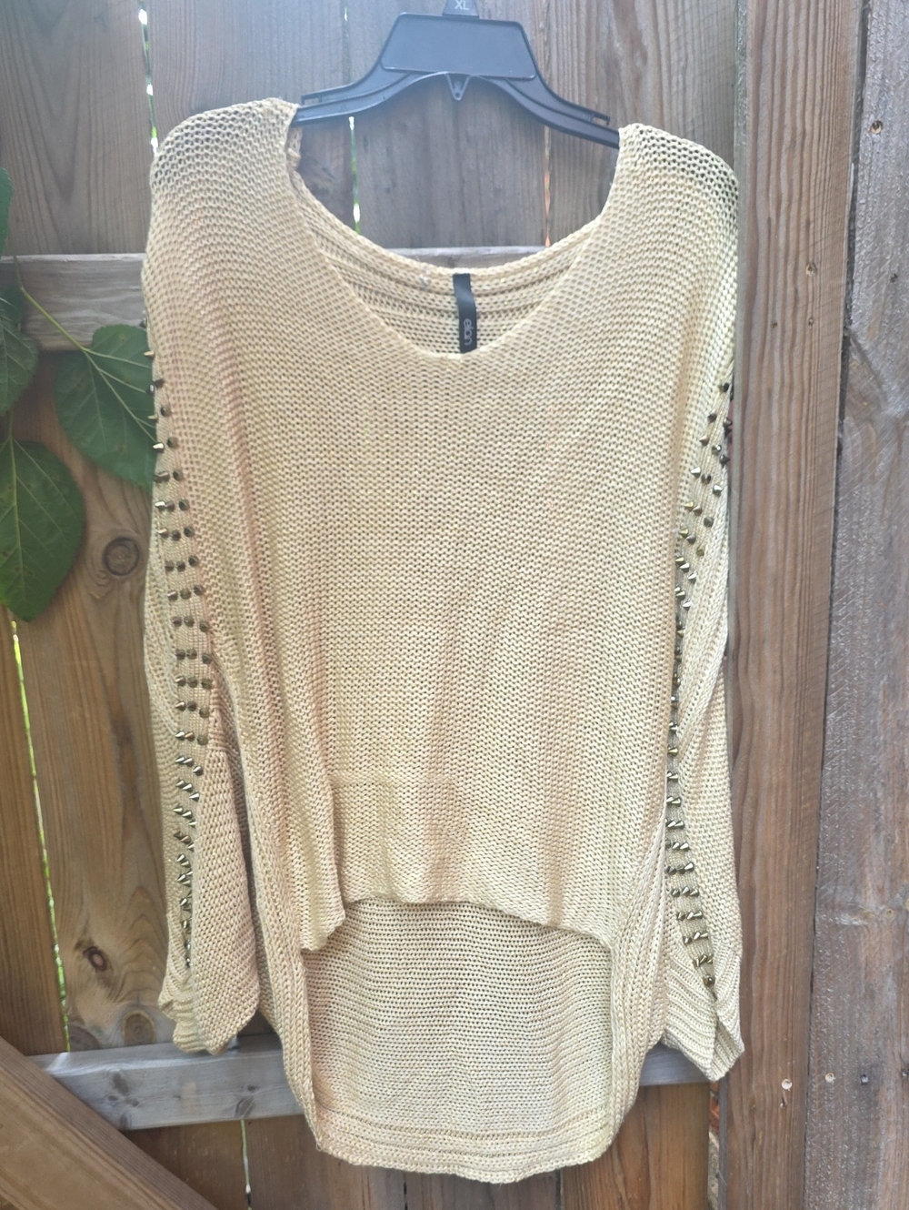 Beaded Sleeve Knit Sweater - Cream